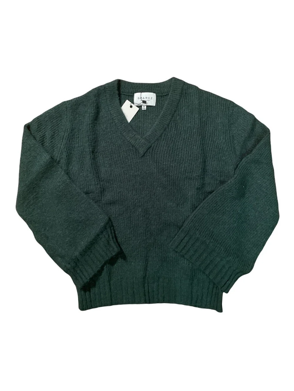 Sparkz Copenhagen Womens Amia Pullover Sweater Green V Neck Stretch Size M New